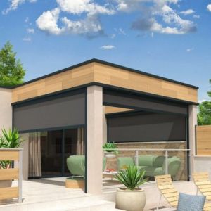 Intersun Coffre à coulisses pour pergola LOLITE 4,00x2,50 M (Motorisé à Télécommande - Gris Anthracite - Gris Graphite)