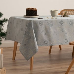 Nappe de No&euml;l en coton jacquard bleu et or 140x200 cm