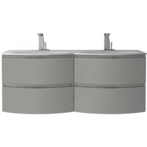 Image de Cooke & Lewis Meuble sous-vasque gris clair Vague 138 cm + plan double vasque en verre