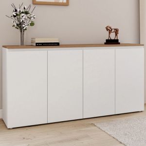 Idmarket Buffet 160 cm TOBY 4 portes blanc et plateau bois