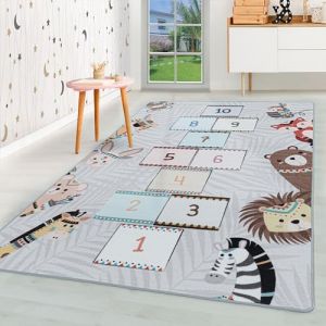 Homebyhome Tapis enfant tapis déveil tapis la marelle color gris 120x170 cm tapis chambre enfant tapis chambre bébé