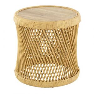 J-Line Table d'Appoint en Rotin "Cylindre" 50cm Naturel