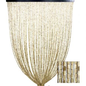 Rideau de perles en bois beige Nature fait &agrave; la main - Fils de bambou 100 % naturels - Tige noire - Utilisation int&eacute;rieure - D&eacute;c Cm. 100x220
