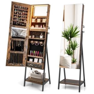 COSTWAY Armoire &agrave; Bijoux sur Pied avec Miroir Pleine Longueur HD Lumi&egrave;res LED 3 Couleurs et Miroir Int&eacute;rieur Verrouillable