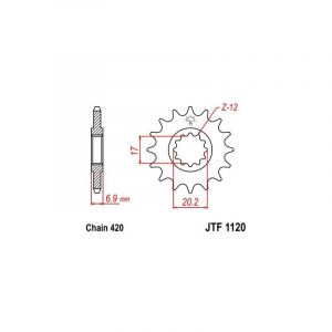 Pignon JT Sprockets Acier pas 420 12 dents - Pour Yamaha DT 50 R 97-02