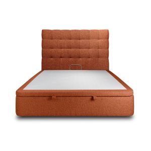 Lit coffre 140x190cm avec tête de lit capitonnée Bouclette Terracotta - Hauteur totale : 39cm