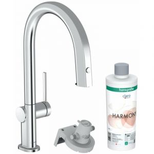 Hansgrohe Aqittura M91 mitigeur de cuisine 210 FilterSystem, avec douchette extractible 1 jet et kit de démarrage, Chrome (76801000)