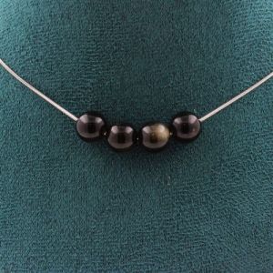 Collier 4 perles Obsidienne dorée 8 mm chaîne inox - A Bijoux
