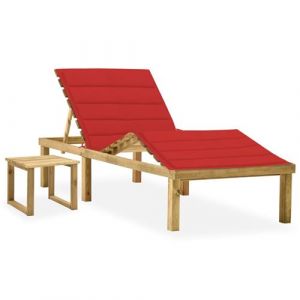VidaXL Ensemble de meubles d'ext&eacute;rieur en bois avec un coussin de finition rouge