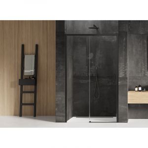 Porte de douche 120 cm noire coulissante gauche, 2 volets TENERIFE BLACK