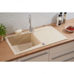 Respekta Seattle évier en granit beige sable/Évier 1 bac de 86 x 50 cm/Évier adapté pour les meubles sous évier de 50 cm de large