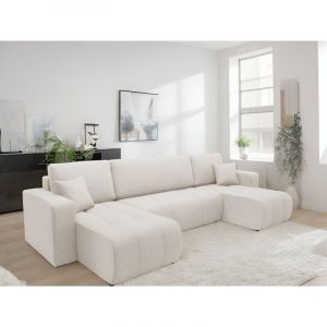 Meublesline Tendencio - Canapé d'angle panoramique lidia u Beige en tissu