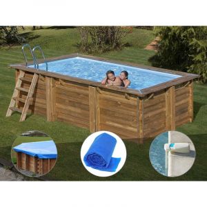 Image de Sunbay Kit piscine bois Marbella 4,27 x 2,77 x 1,19 m + Bâche hiver + Bâche à bulles + Alarme