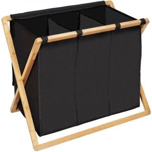 Wenko Trio de bac à linge en bambou "Ecori" - Noir/Beige - L 69 x l 33 x H 56,8 cm