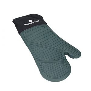 Master class MasterClass Gants de four en silicone, gants résistants à la chaleur avec rembourrage en coton, gants antidérapants d'un seul côté pour la cuisine et la pâtisserie, sans BPA, noir/vert foncé