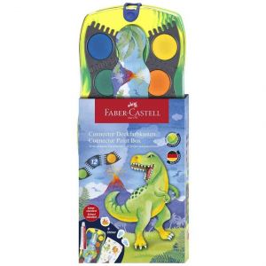 Faber-Castell 125036 - Encrier à Eau Connector Dino avec 12 Couleurs INCL. Tube de Blanc Opaque et Autocollant