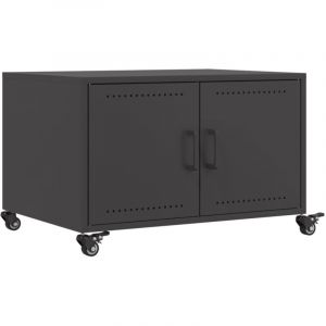 Décoshop26 Table basse sur roulettes design industriel et contemporain 68 x 50 x 43,5 cm acier noir DEC039729