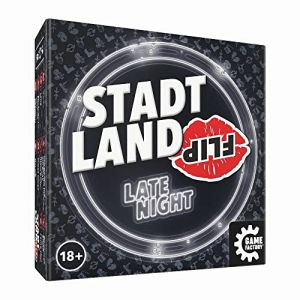 The Game Factory 646311 City Land Flip Late Night, Jeu de Mots Super Rapide pour Adultes, pour 2 &agrave; 6 Joueurs &agrave; partir de 18 Ans, Jeu de Voyage dans Une bo&icirc;te en Carton Pratique