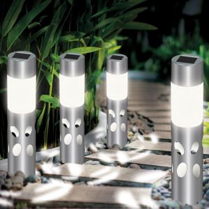 Idmarket Lot de 4 lampes solaires ext&eacute;rieures IRIS &agrave; motifs