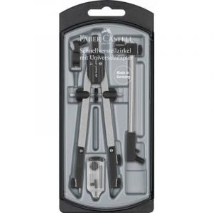 Faber-Castell 174045 Compas à ajustement rapide avec adaptateur anniversaire + rallonge et accessoires