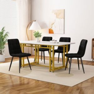 Oem Table &agrave; manger - PDZZZD - 120x70 cm - Dor&eacute;e - 4 chaises - Velours noir fonc&eacute;