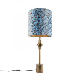 Qazqa Lampe de table bronze velours abat-jour papillon design 40 cm - Diverso