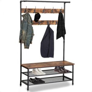 Goliving Porte-manteau XL - Porte-manteau - Porte-chaussures - Montant - Armoire industrielle - Métal/Bois - 100 x 41,5 x 182 cm - Marron/Noir