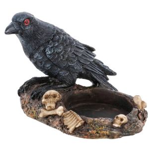 Ruedelafete Bougeoir Chauffe-plat Corbeau en résine 8 cm