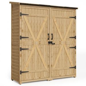 Abri de Jardin en Bois Bealife Armoire Extérieur avec 2 Portes et Étagères pour Terrasse Balcon Naturelle 140×50x162cm