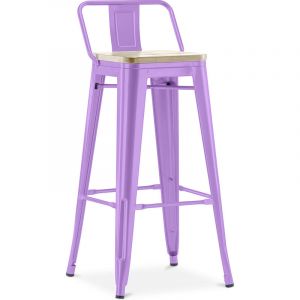 Privatefloor Tabouret de bar style Tolix avec petit dossier - 76 cm - Métal et bois clair Violet Clair 42