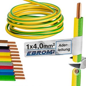 EBROM H07V-U 1 x 4 mm² - Câble conducteur rigide - Vert/jaune - Au choix de 10 m à 50 m.