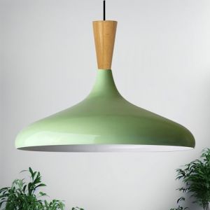 Bamyum Champion Lampe à Bois Suspension Moderne en Metal de 35 cm, Lustre de Salon, Chambre, Cuisine, Suspension Luminaire Plafonnier, Éclairage de Plafond, Lampe Suspendue Vert Menthe
