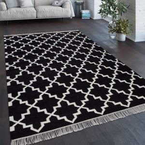 Paco Home - Tapis De Salon Motif Marocain Franges Tissé à La Main Laine Noir 200x300 cm