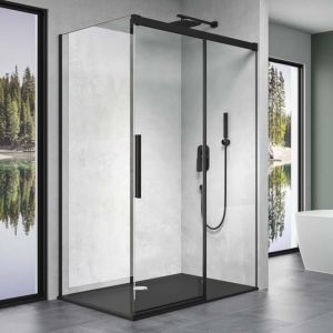 Doporro Cabine de Douche Transparent Noir 75x130x195cm avec Porte Coulissante Paroi de Douche Verre de S&eacute;curit&eacute; Nano Ravenna12K