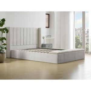 Lit coffre 140 x 190 cm avec banc - Tissu - Beige - douino