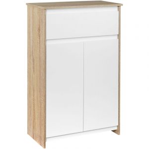 Meuble de salle de bain - kleankin - tiroir et placard double porte - MDF - 60x30x90cm - blanc et effet bois naturel