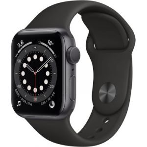 Image de Apple Watch Series 6 GPS, 40mm boitier aluminium argent avec bracelet sport noir