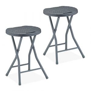 Relaxdays Tabouret pliant, lot de 2, aspect rotin, jardin et balcon, repose-pieds extérieur, HxLxP : 46x32x29 cm, gris