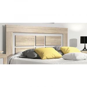 Pegane Tete de lit avec pieds coloris Chene cambrian, blanc - Longueur 160 x Profondeur 3,8 x Hauteur 120 cm -