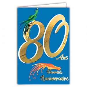 Carte Anniversaire 80 ans en Or Doré Brillant en Relief Texturé pour Homme Femme - Texte Coloré Adapté à l’Âge à l’Intérieur - Enveloppe incluse - Fabriquée en France - ColorAges - Afie 69-2480