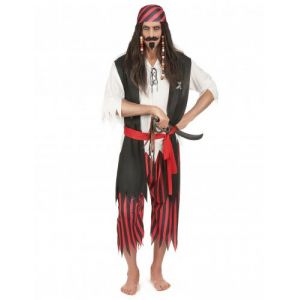 Image de Déguisement pirate homme rouge et noir