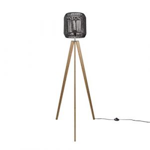Paco Home - Lampadaire Moderne Salon Chambre Aspect Rotin Boho Corbeille E27 Noir (&Oslash;28 cm), Lampadaire Bois