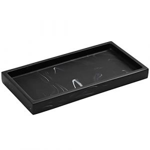 Luxspire Plateau Rectangulaire en Résine, Plateau de Rangement pour Réservoir de Toilette de Salle de Bain pour Tissus, Bougies, Savon, Serviette, Plante, Mini - Encre Noire Mate