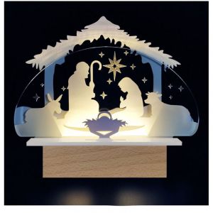 Adzif.biz Le sticker de decoration - Cr&egrave;che de No&euml;l Lumineuse, sc&egrave;ne 3D de la nativit&eacute; en LED.