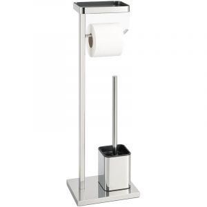 Relaxdays Ensemble WC autoportant avec &eacute;tag&egrave;re et Porte-Rouleaux, en Acier Inoxydable, 65,5 x 25,5 x 12,5 cm, argent&eacute;