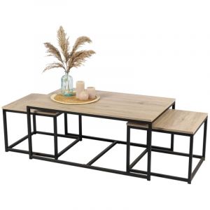 Meublorama - Ensemble 3 tables d'appoint gigognes carr&eacute;es ranon &ndash; Style classique &ndash; Ch&ecirc;ne clair