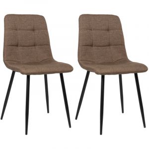 CLP Lot de 2 chaises de salle &agrave; manger Tilde avec Pi&egrave;tement en m&eacute;tal noir, Marron-Tissu
