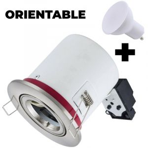 Europalamp Support Spot BBC Orientable INOX + Ampoule GU10 7W Blanc Chaud + Douille - Blanc Chaud 3000K