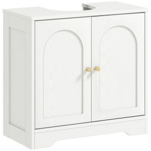 Homcom Meuble sous vasque design effet bois blanc poignées métal doré étagère dim. 60 x 30 x 65 cm