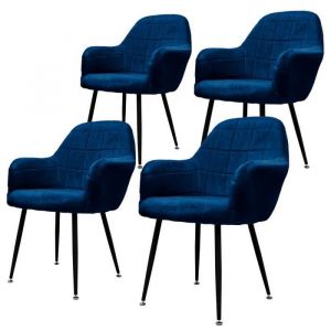 ECD Germany Lot de 4 Chaises de Salle &agrave; Manger - Bleu Fonc&eacute; - Style R&eacute;tro - Assise